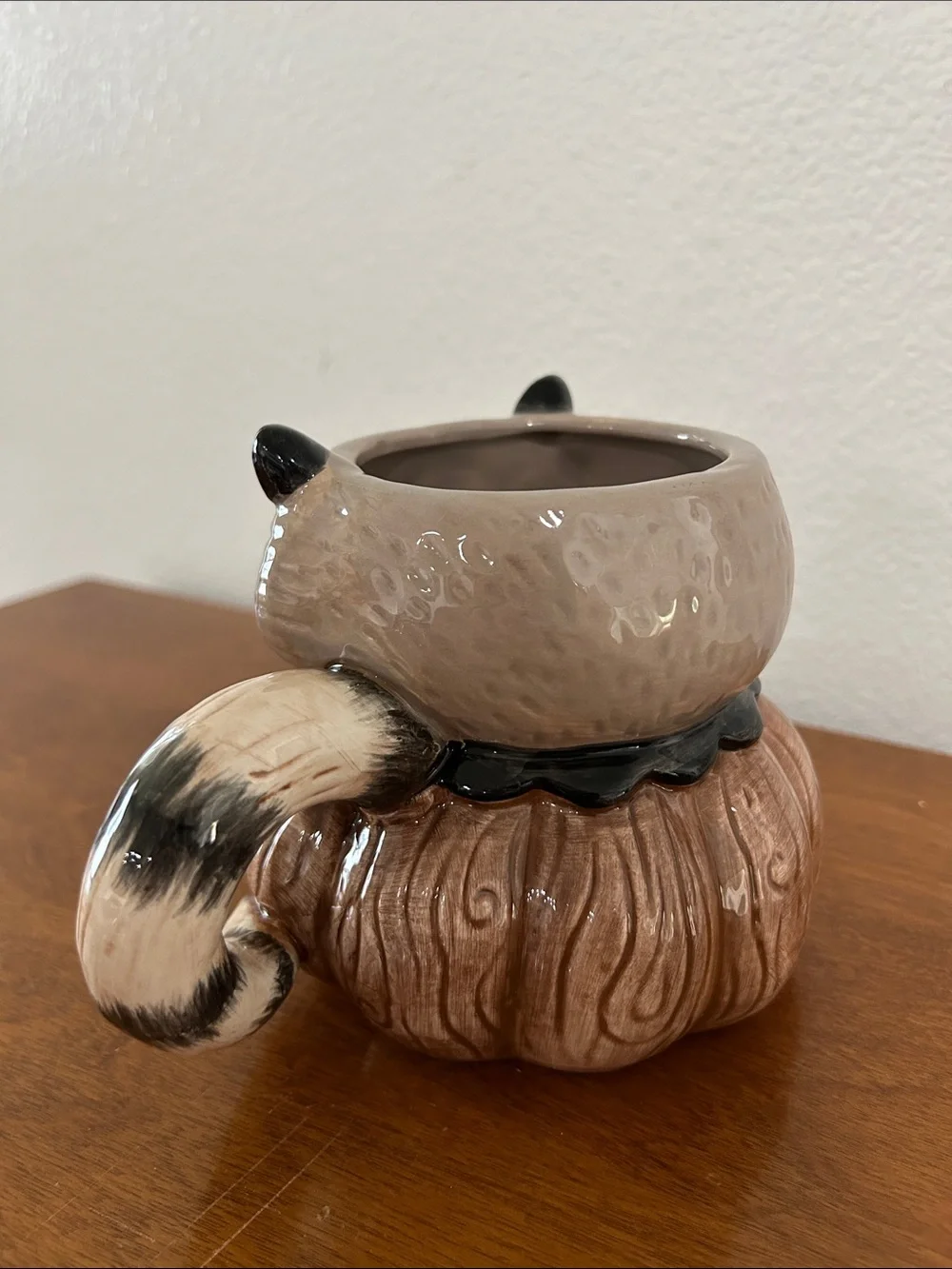 Johanna Parker Fall Handcrafted Brown Raccoon Ceramic Mug with Berry Accent